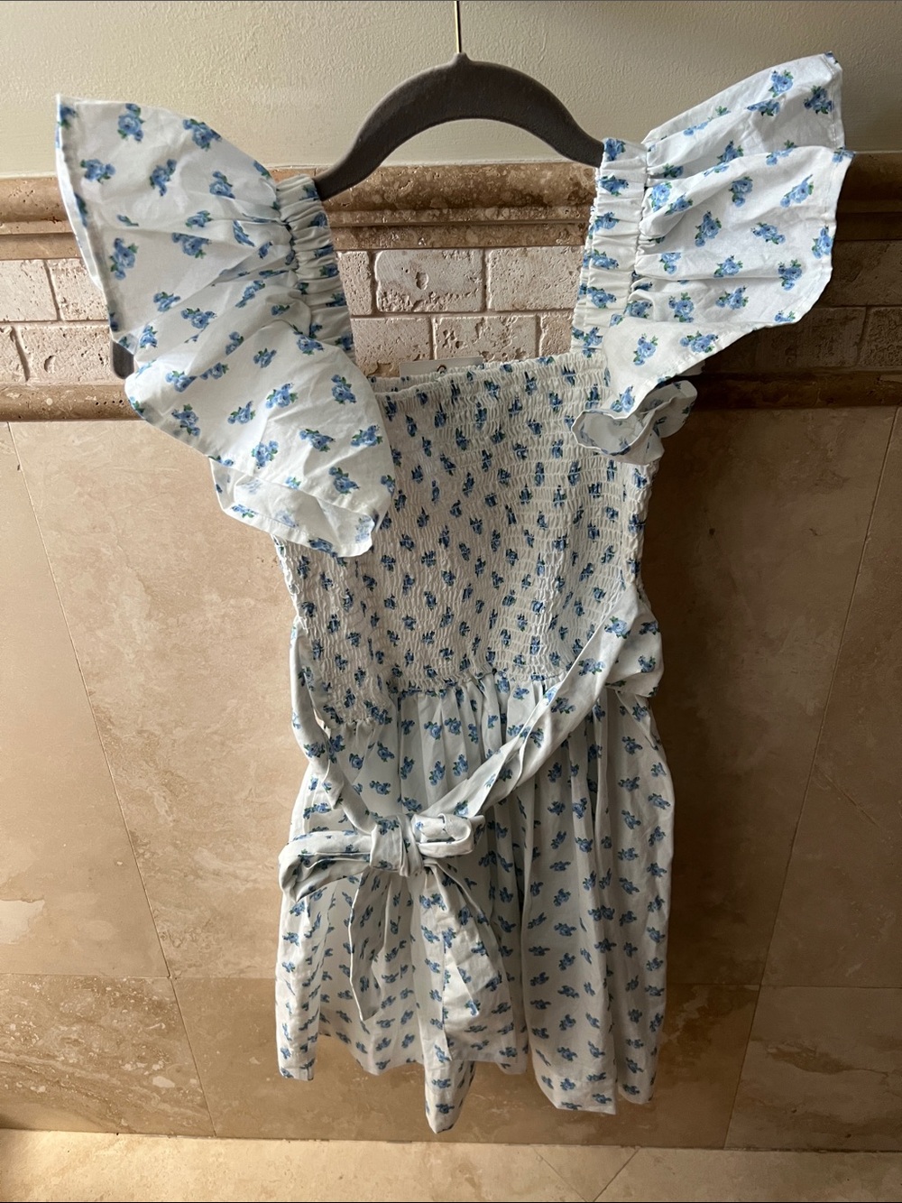 Oak lane Blue Floral Smocked Sundress with Ruffle Straps